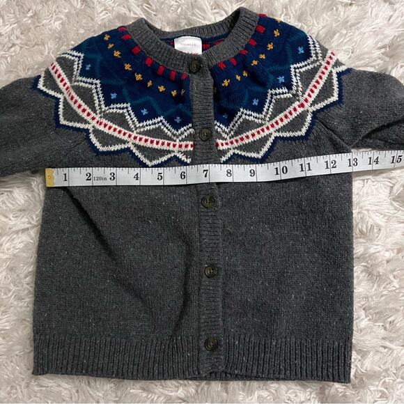 Hanna Andersson Flecked Dark Heather Grey Fair Isle Cardigan Sweater Size 5 - Picture 6 of 7